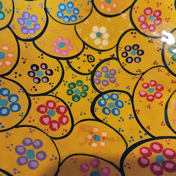 Colorful Mexican Talavera Pottery 3 Footed Bowl Orange w/ Flowers 9.5 inches - Picture 4 of 7